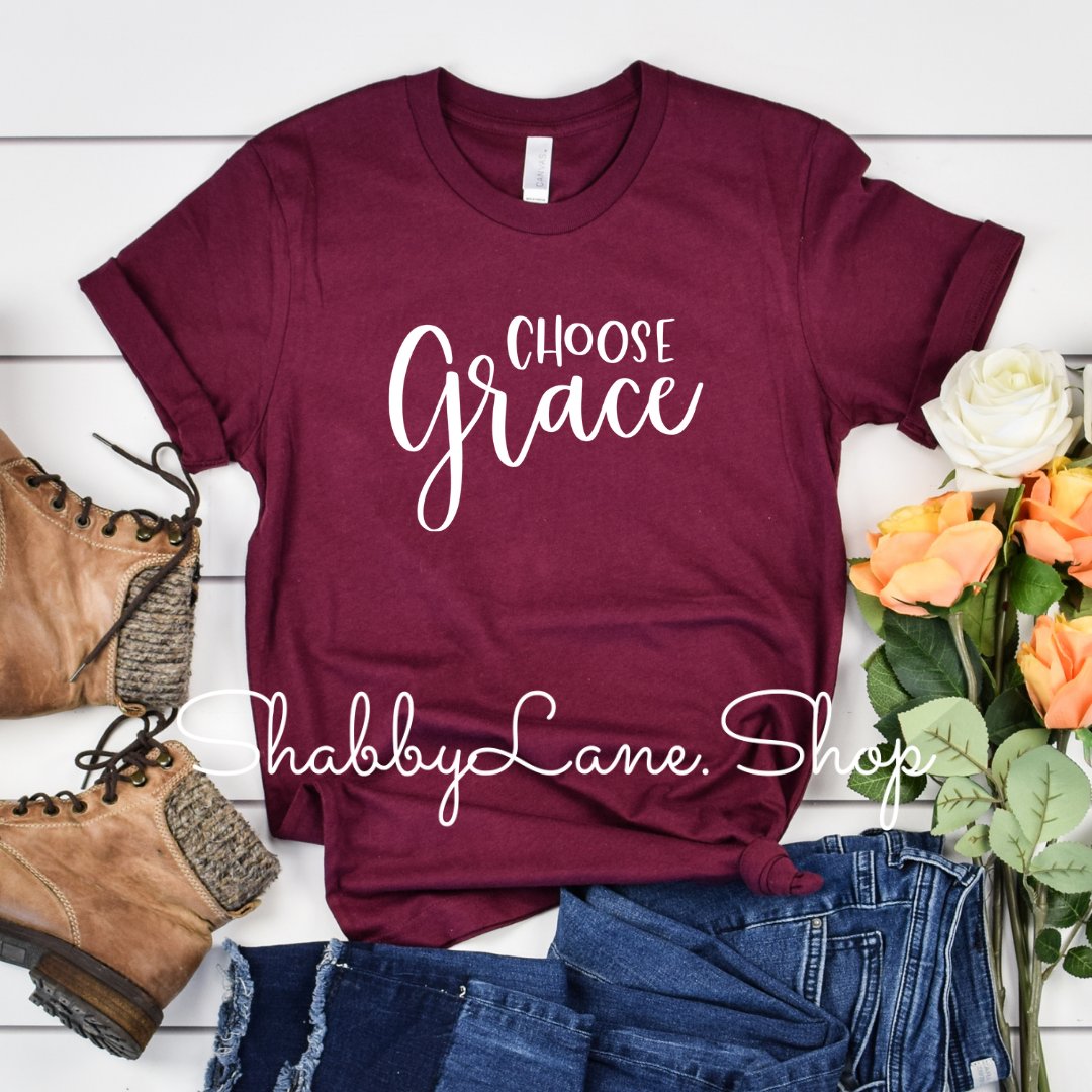 Choose Grace- Maroon tee Shabby Lane   