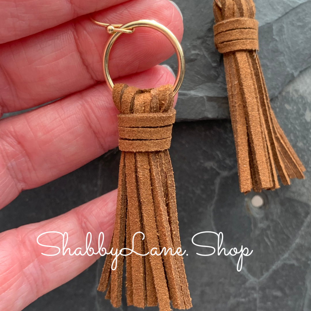 Leather tassel earrings - Brown Earrings Shabby Lane   