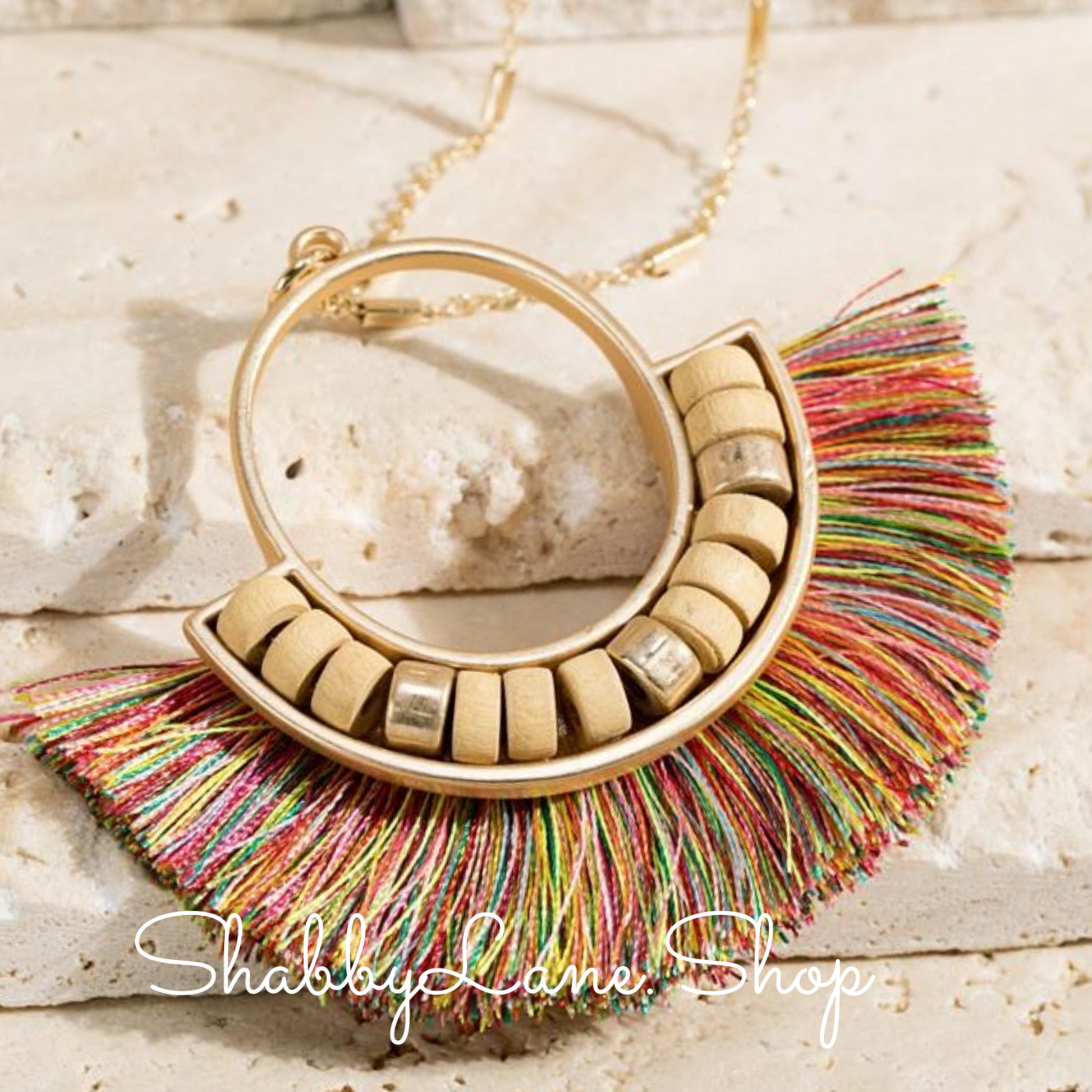 Fan Tassel  necklace -Multi color  Shabby Lane   