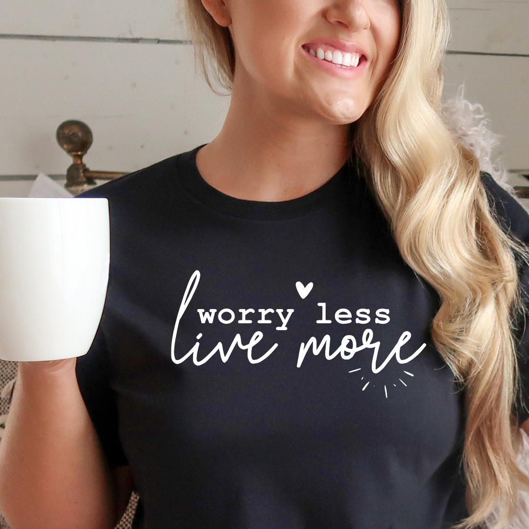 Worry less live more  T-shirt black tee Shabby Lane   