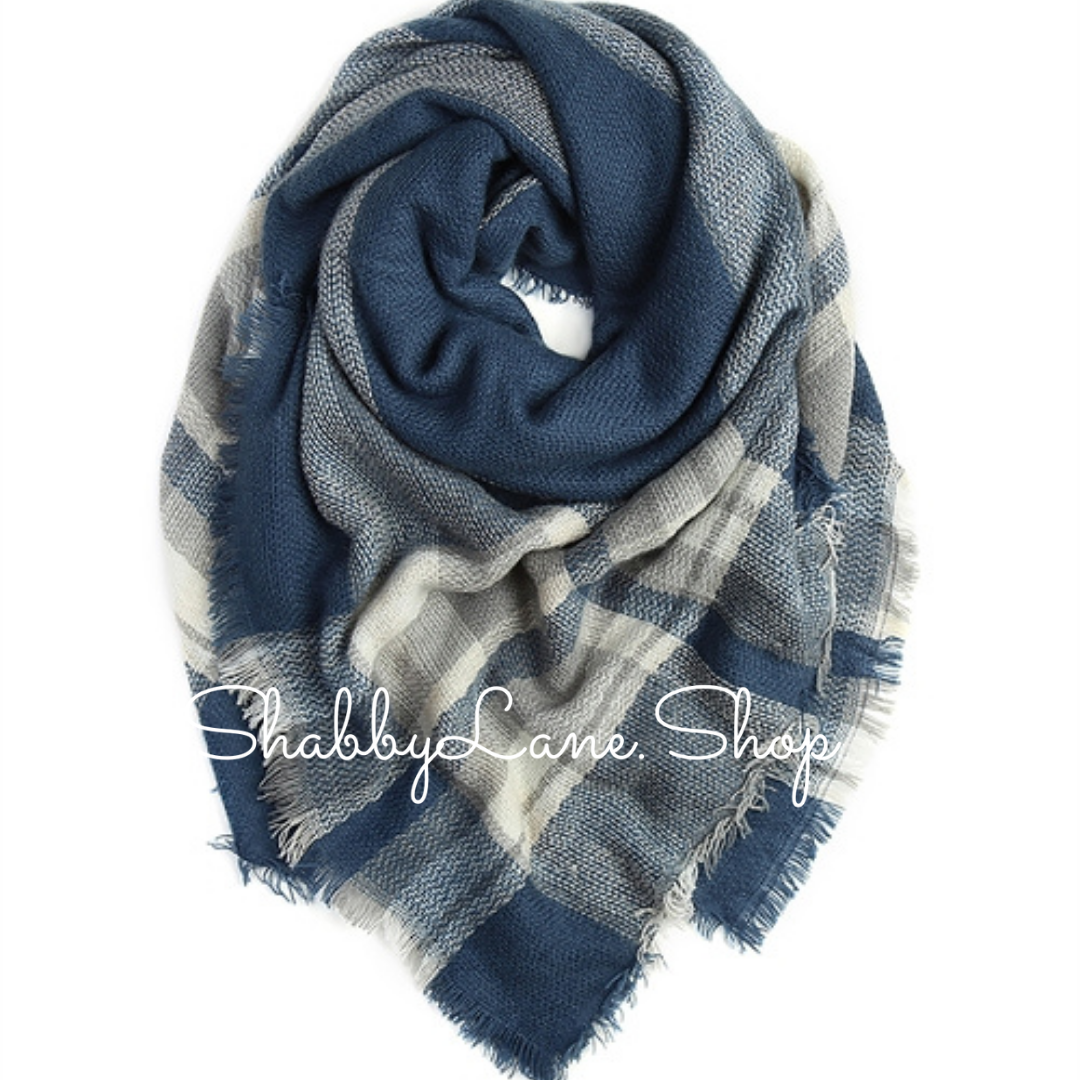 Beautiful blanket scarf -blue tartan  Shabby Lane   