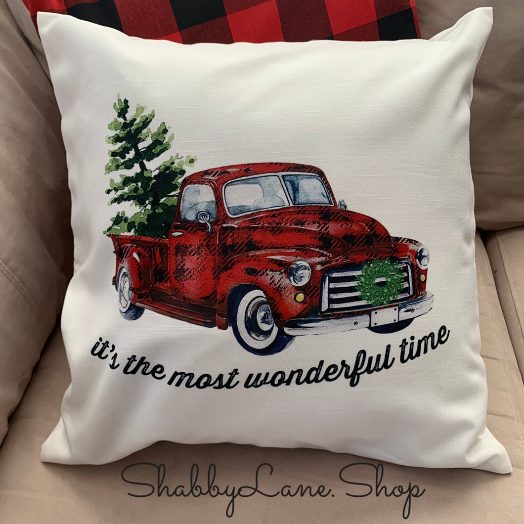 Red Plaid truck - the most wonderful time pillow!  Shabby Lane   