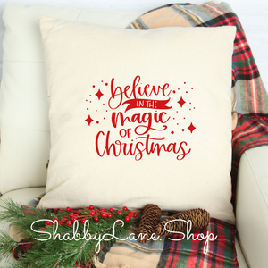 Believe in the magic of Christmas red - white pillow  Shabby Lane   