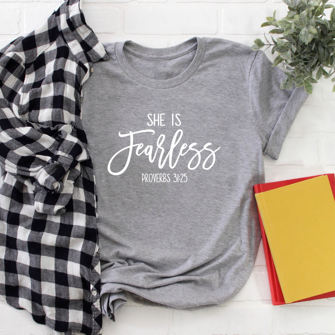 She is Fearless grey tee Shabby Lane   