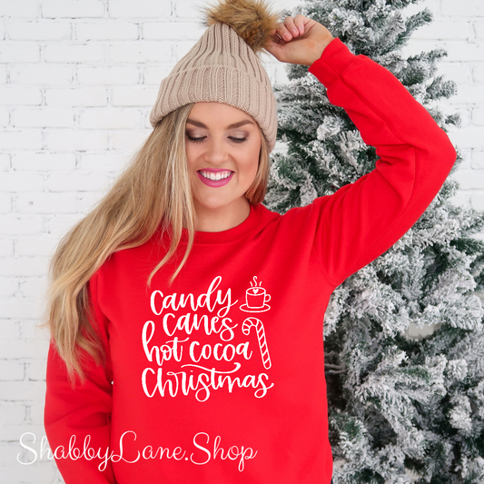 Candy Cane Hot Cocoa Christmas- sweatshirt- red tee Shabby Lane   