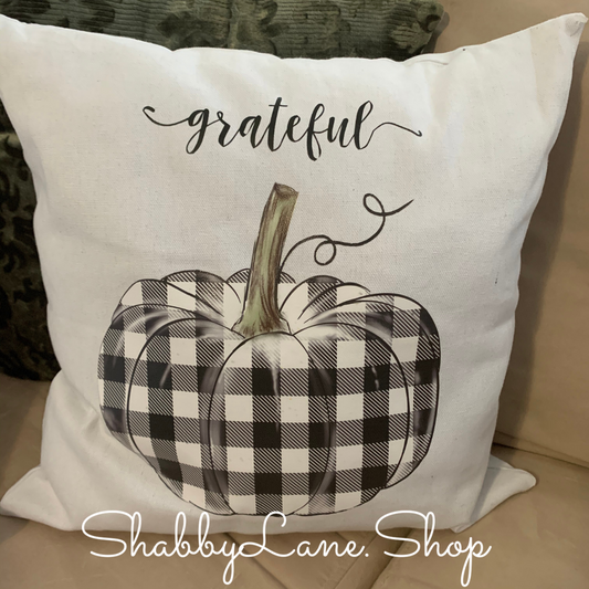 Grateful buffalo plaid pumpkin - white pillow  Shabby Lane   