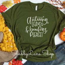 Load image into Gallery viewer, Autumn Leaves and Bonfires please! Olive tee Shabby Lane   