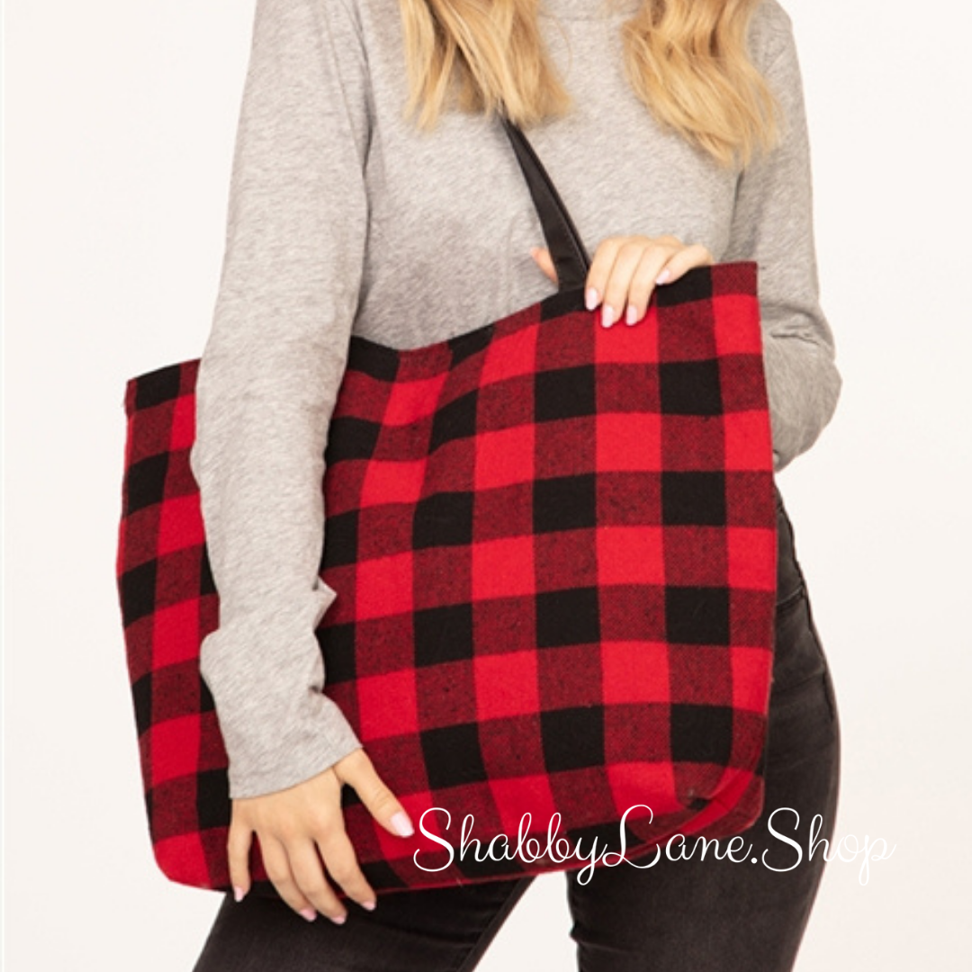 Sweet buffalo plaid tote - red  Shabby Lane   