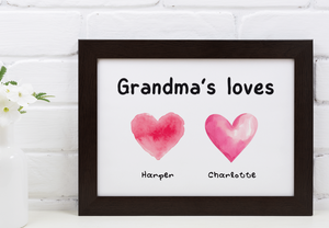Grandma’s Loves 2 children names - personalized 8x10 print  Shabby Lane   