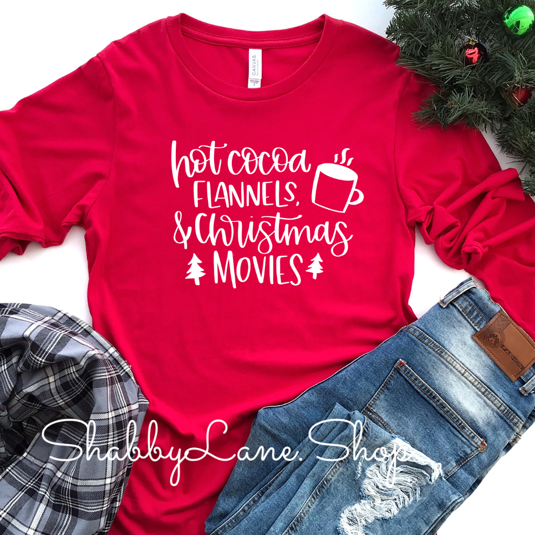 Hot cocoa flannels Christmas movies - red long sleeve tee Shabby Lane   