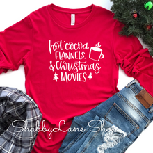 Load image into Gallery viewer, Hot cocoa flannels Christmas movies - red long sleeve tee Shabby Lane   