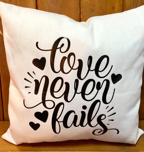 Love Never Fails Canvas pillow  Shabby Lane   