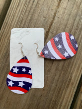 Load image into Gallery viewer, Patriotic Teardrop faux leather earrings Stars and Stripes  Shabby Lane   