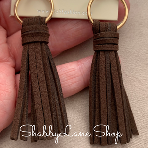 Leather tassel earrings - Dark Brown Earrings Shabby Lane   