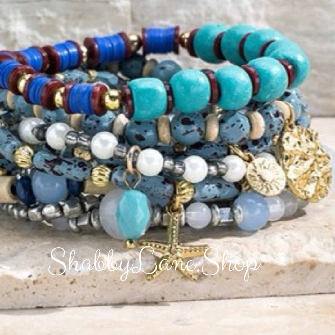 Ocean stacked bracelet Mixed beads Shabby Lane   