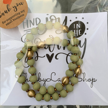 Load image into Gallery viewer, Wooden beaded bracelet- mint Faux leather Shabby Lane   