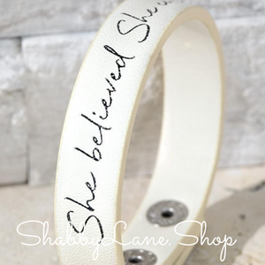 She believed she could bracelet - white Faux leather Shabby Lane   