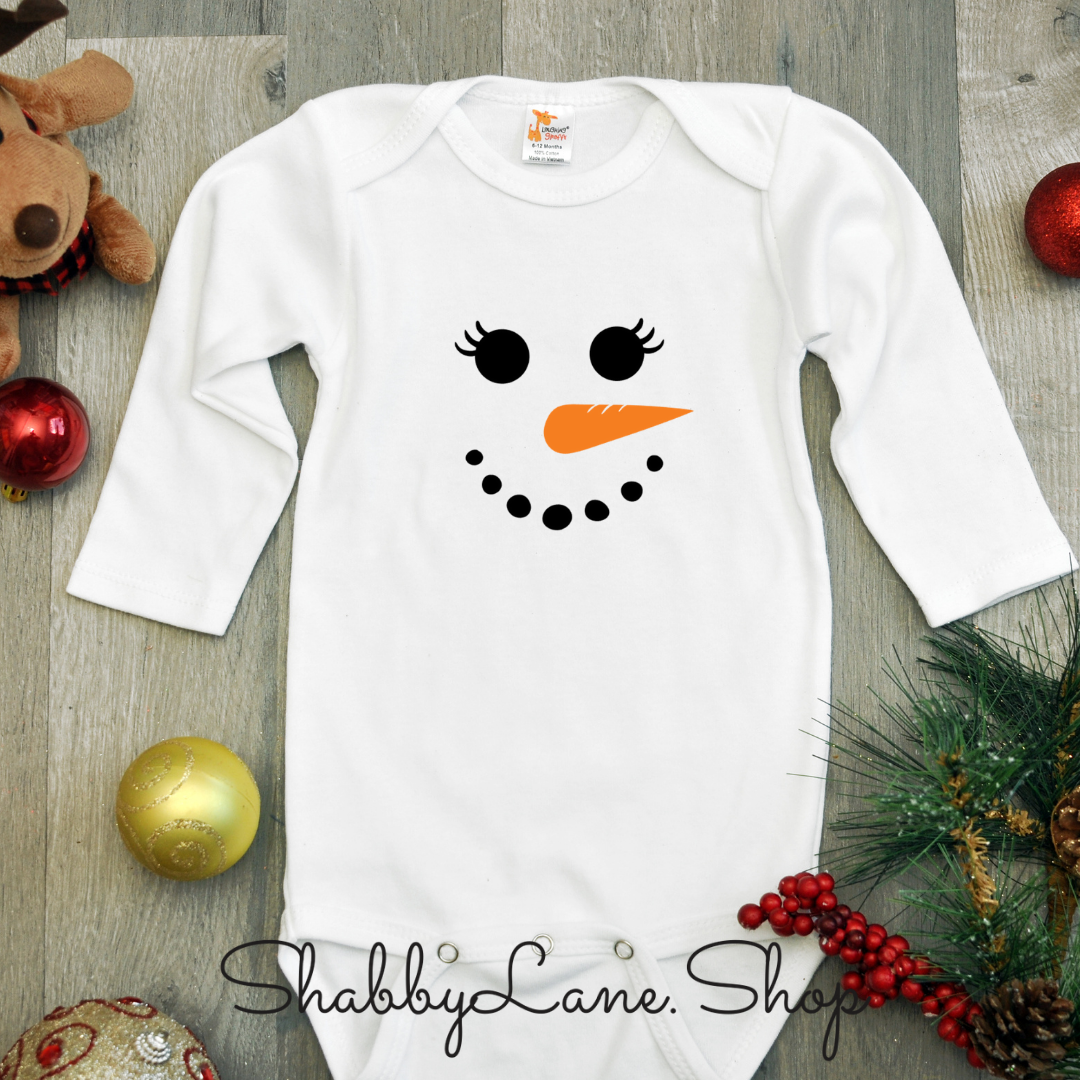 Snowman face - girl Christmas bodysuit- white  Shabby Lane   