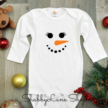 Load image into Gallery viewer, Snowman face - girl Christmas bodysuit- white  Shabby Lane   