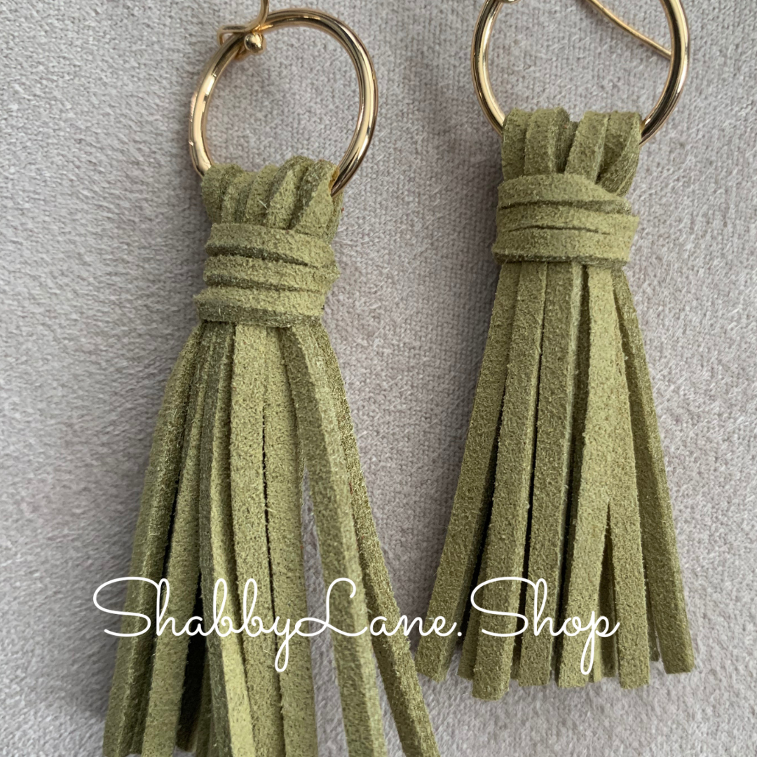 Leather tassel earrings - Olive Earrings Shabby Lane   