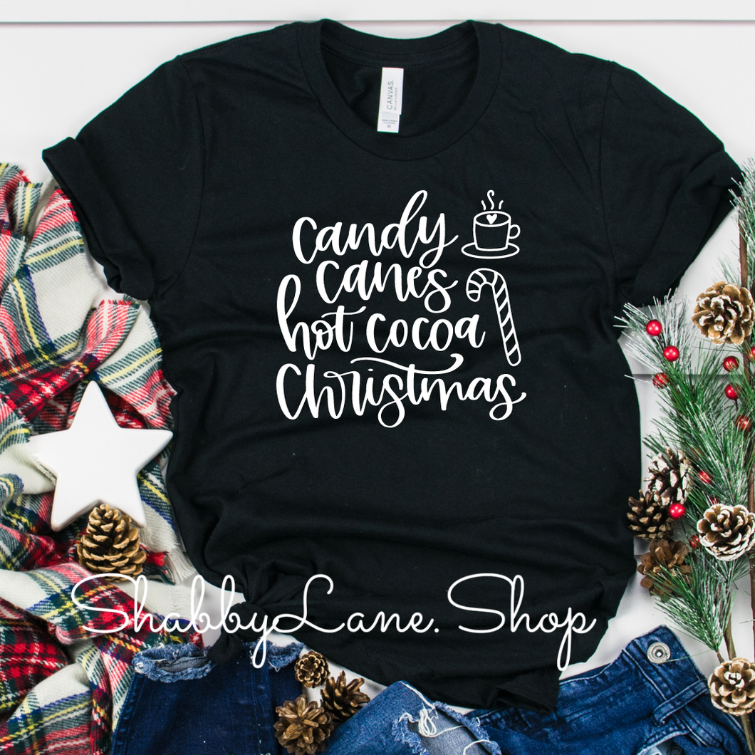 Candy Canes Hot Cocoa Christmas-  Black tee Shabby Lane   
