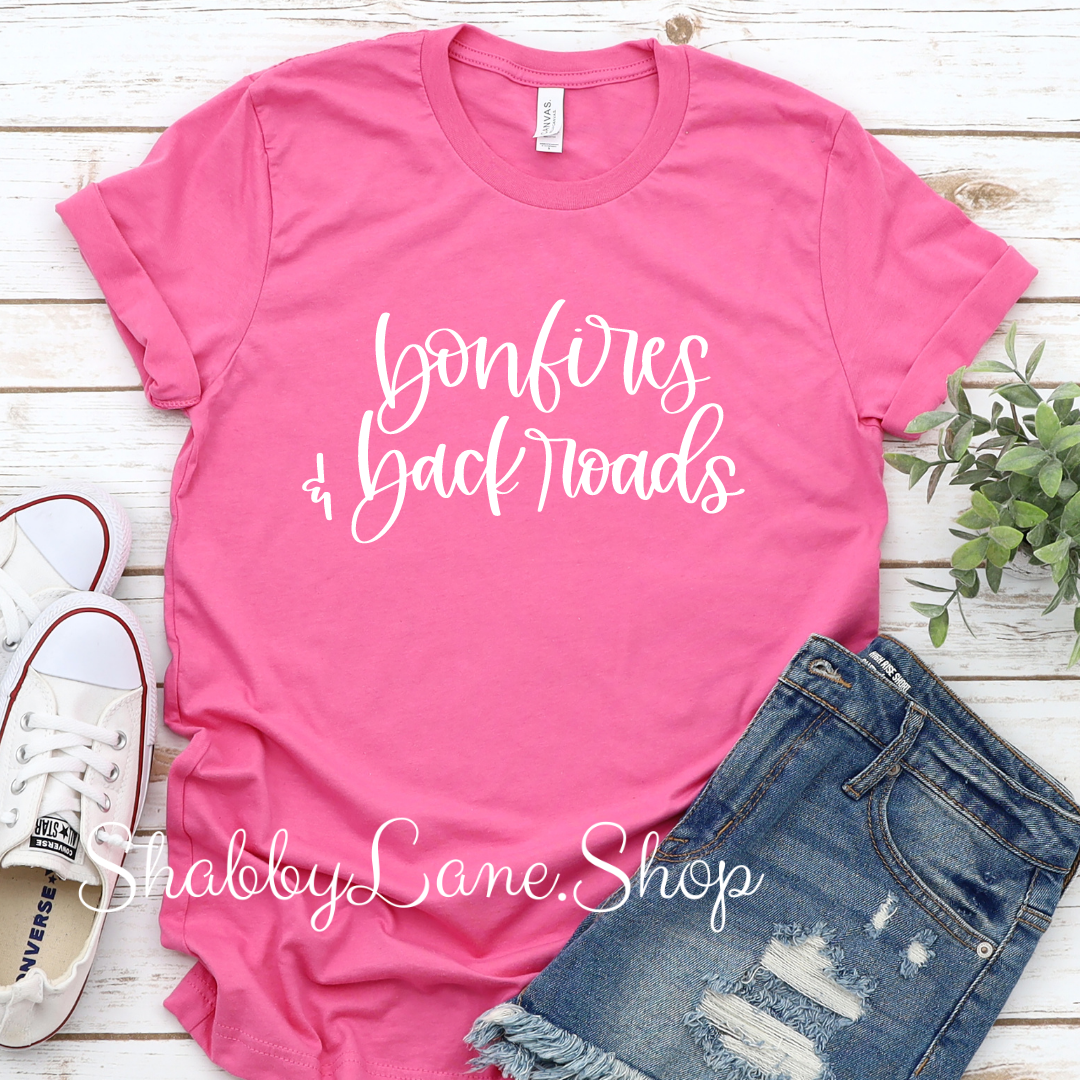 Bonfires and back roads - T-Shirt - Pink tee Shabby Lane   