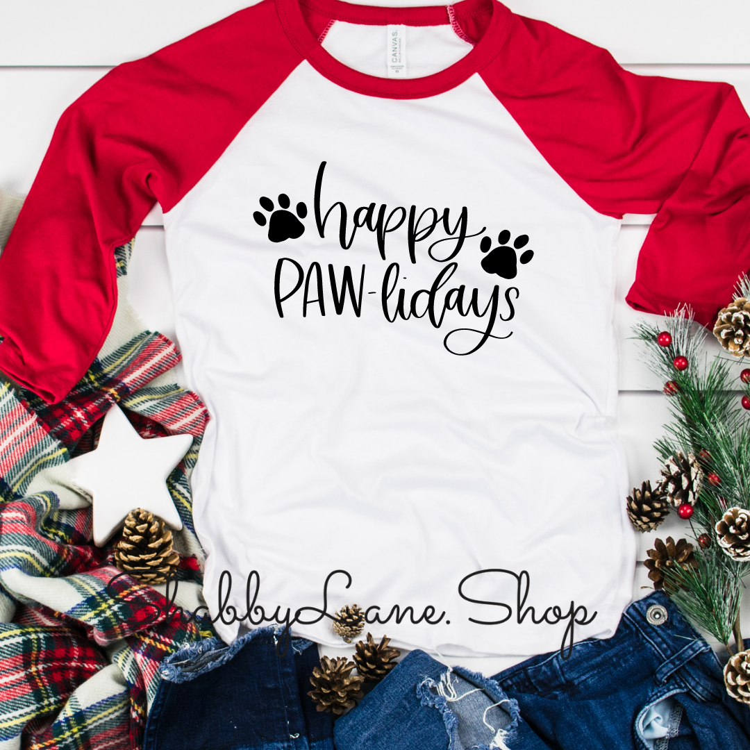 Happy Paw-Lidays red sleeves tee Shabby Lane   