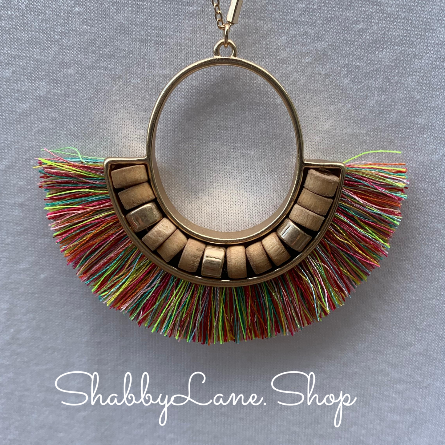 Fan Tassel  necklace -Multi color  Shabby Lane   