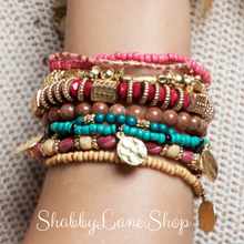Load image into Gallery viewer, Gorgeous Tropical beaded stacked bracelet Faux leather Shabby Lane   