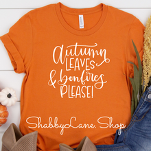 Load image into Gallery viewer, Autumn Leaves and Bonfires please! Burnt orange tee Shabby Lane   