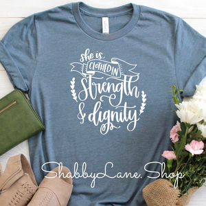 She is clothed in Dignity - Slate tee Shabby Lane   