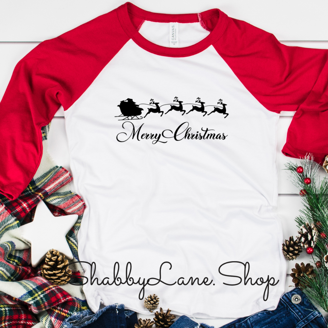 Santa Sleigh. Merry Christmas - red sleeves tee Shabby Lane   