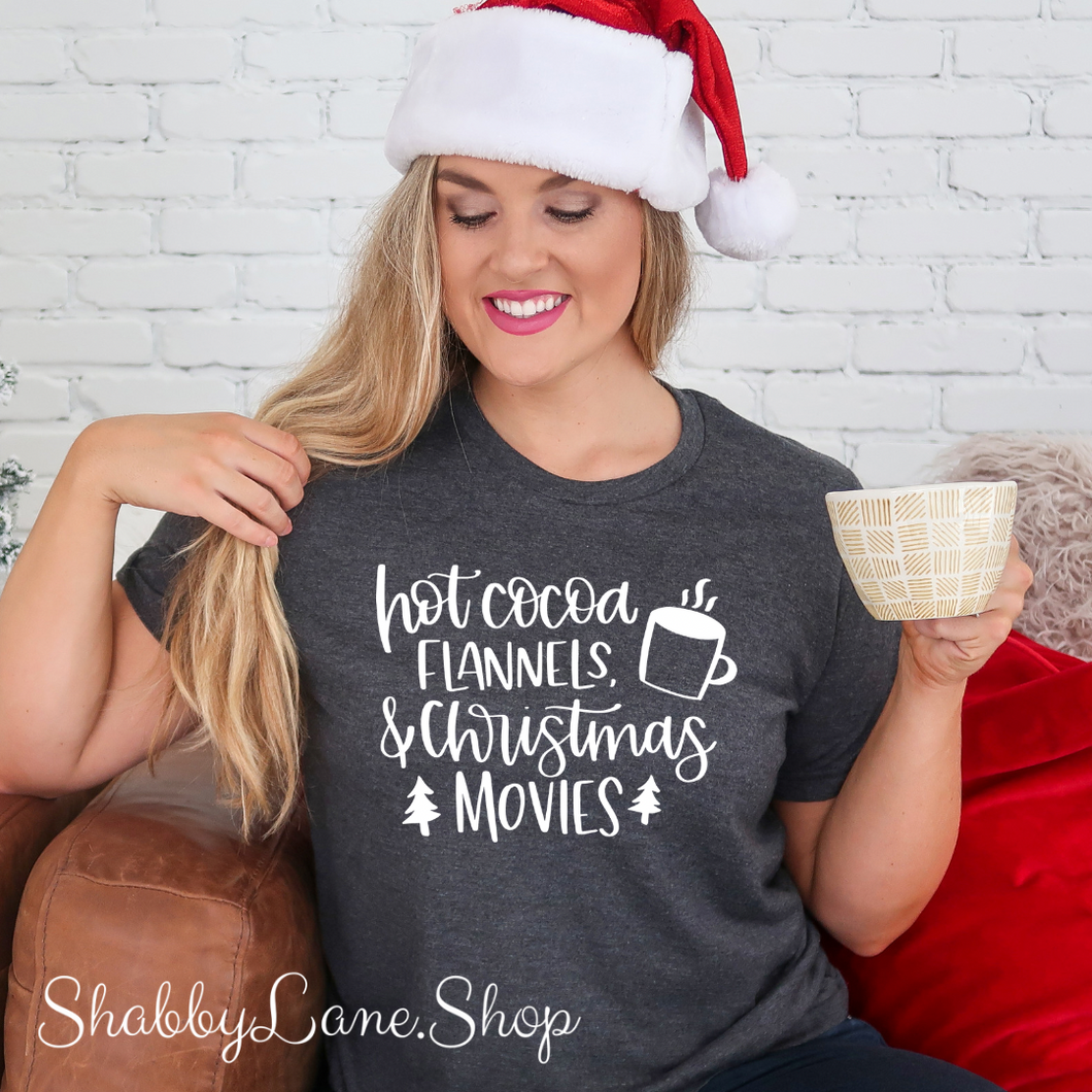 Hot Cocoa flannels and Christmas movies - T-shirt Dk Gray tee Shabby Lane   