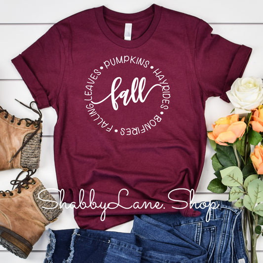 Fall pumpkins hayrides bonfires - Maroon tee Shabby Lane   