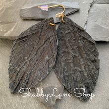 Load image into Gallery viewer, Crumpled leather fringe earrings - dark gray  Shabby Lane   