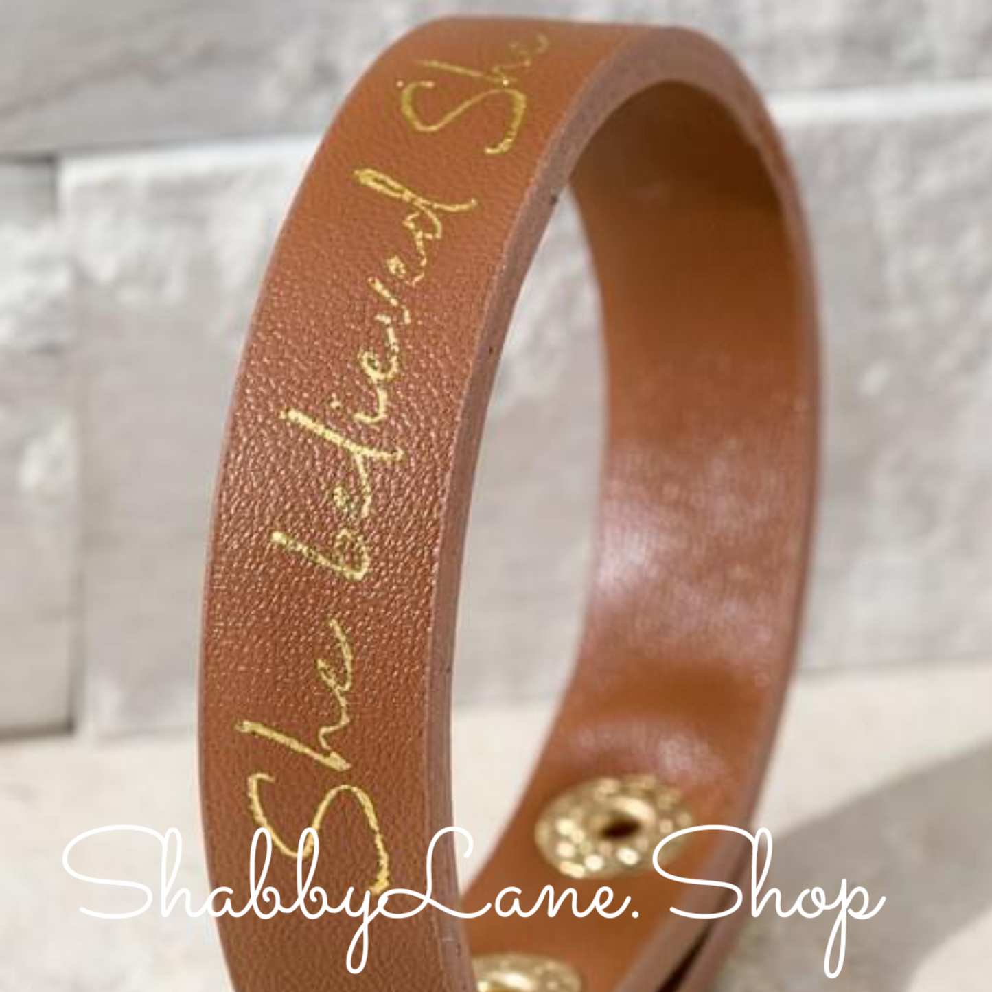 She believed she could bracelet - brown Faux leather Shabby Lane   