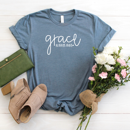 Grace always wins - slate blue tee Shabby Lane   