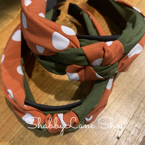 Beautiful burnt orange polka dote and olive knotted headband  Shabby Lane   