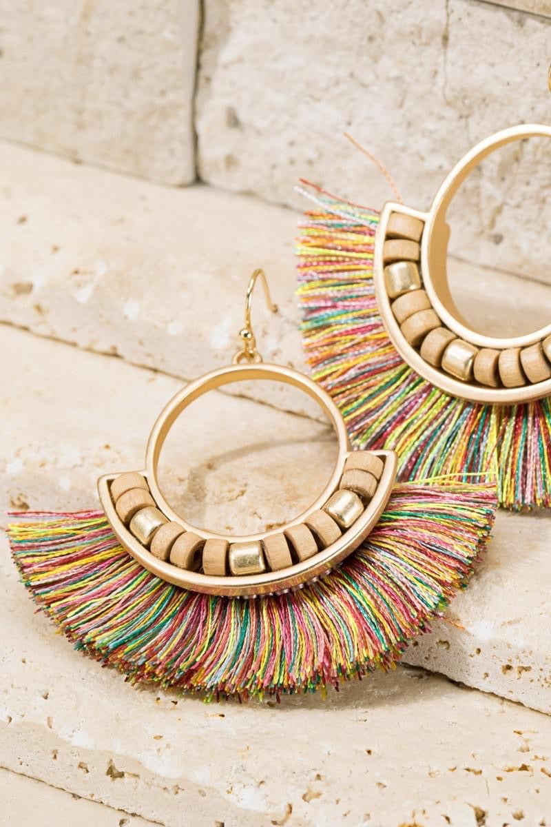 Fan Tassel Earrings - Multicolor Earrings Shabby Lane   