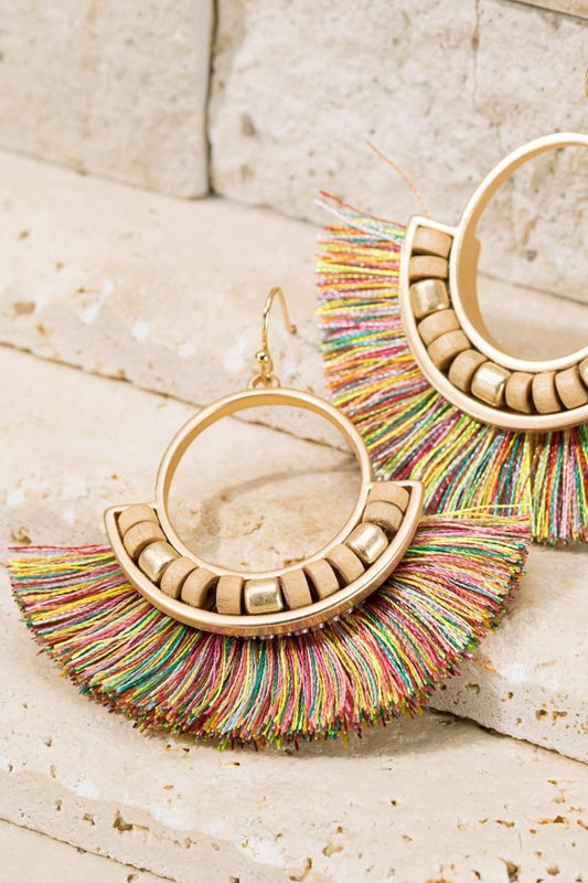 Fan Tassel Earrings - Multicolor Earrings Shabby Lane   