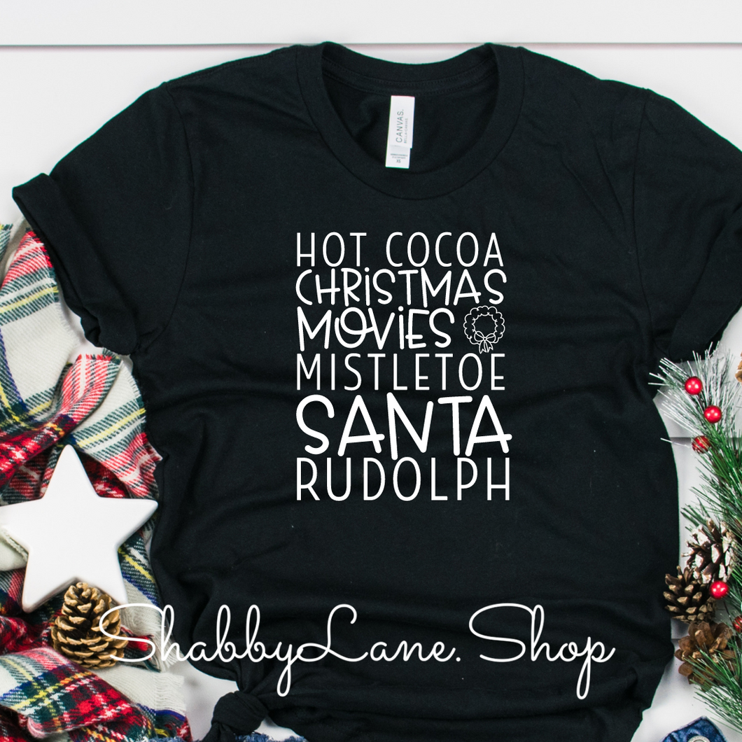 Hot Cocoa. Christmas movies - T-shirt Black tee Shabby Lane   