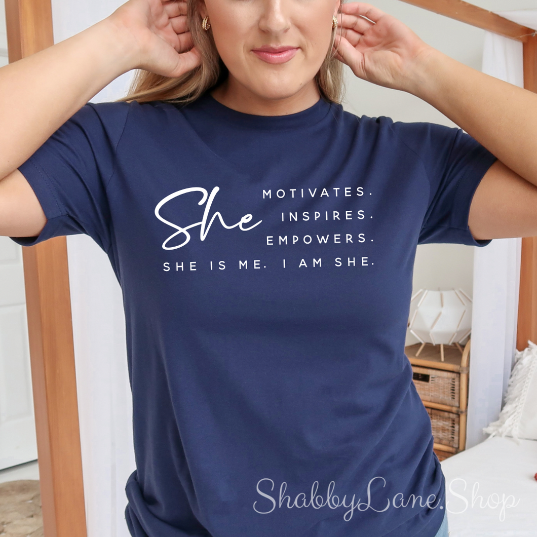 She motivates inspires  T-shirt navy tee Shabby Lane   