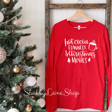 Load image into Gallery viewer, Hot cocoa flannels Christmas movies - red long sleeve tee Shabby Lane   