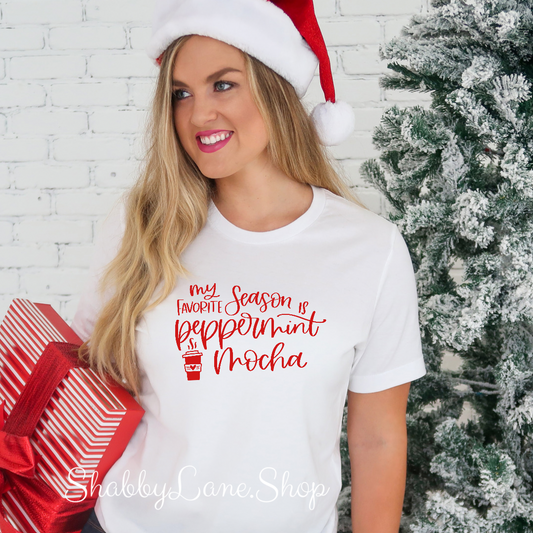 My favorite season is peppermint mocha - white tee Shabby Lane   