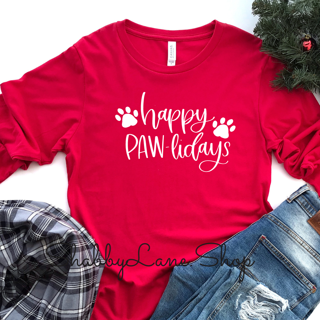 Happy Pawlidays - red long sleeve tee Shabby Lane   