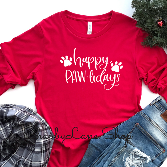 Happy Pawlidays - red long sleeve tee Shabby Lane   