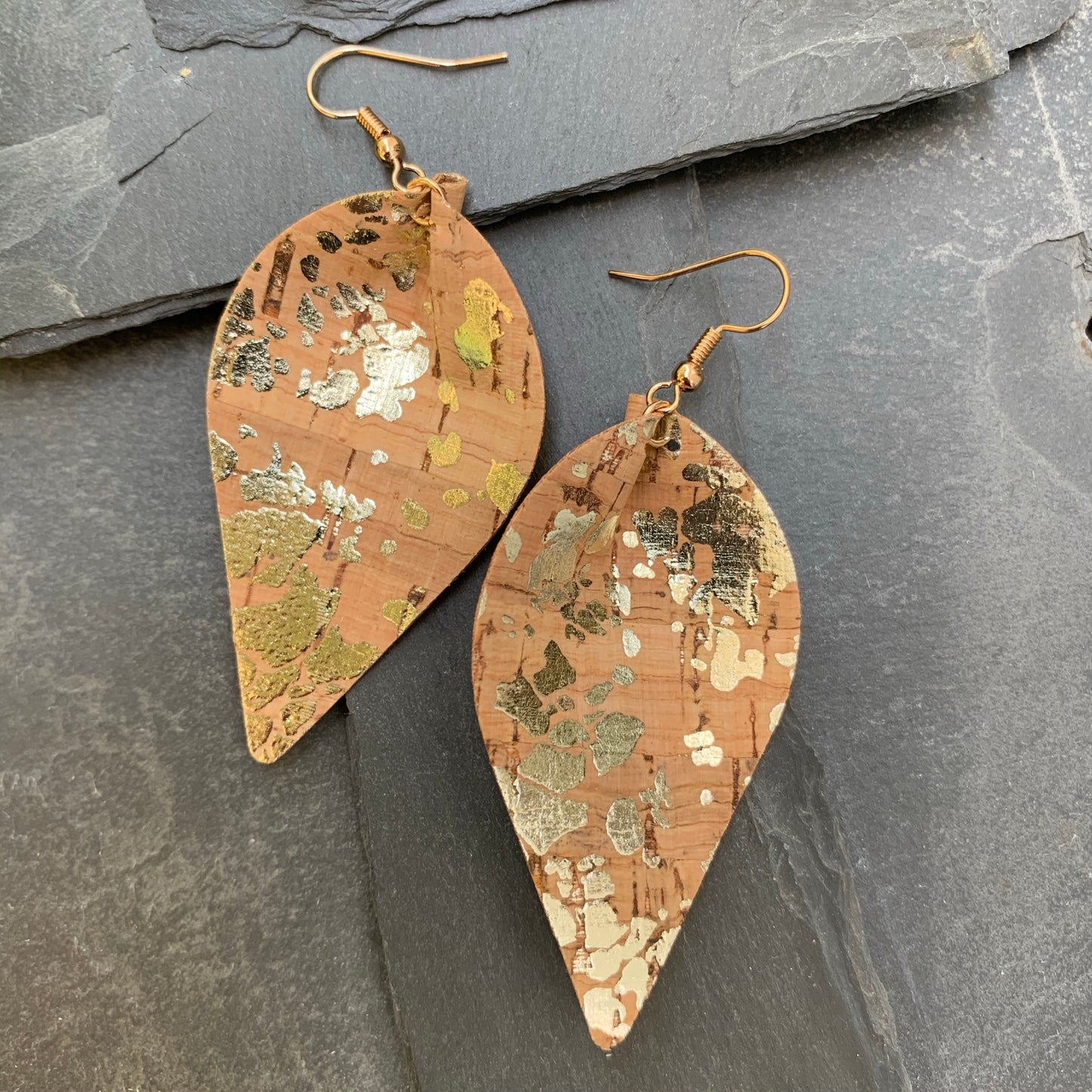 Pinched teardrop cork silver earrings  Shabby Lane   