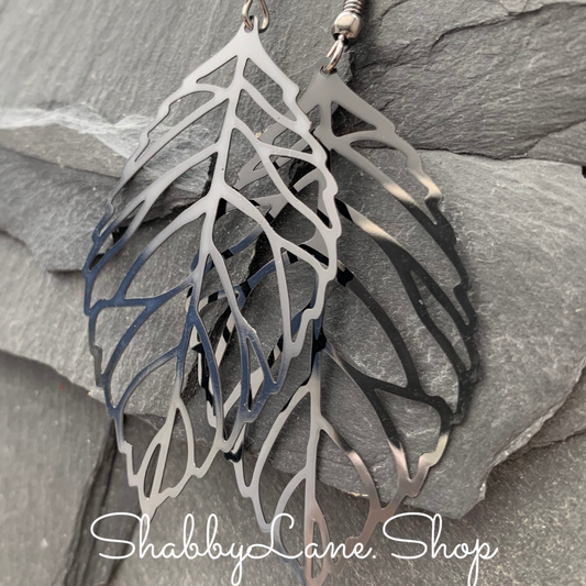 Gray Metallic leaf earrings  Shabby Lane   