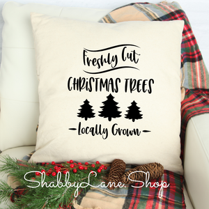Freshly cut Christmas trees- white pillow  Shabby Lane   