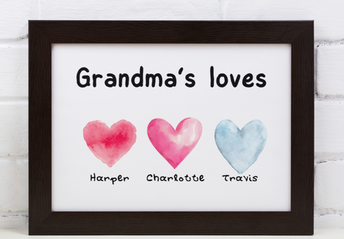 Grandma’s Loves 3 children names - personalized 8x10 print  Shabby Lane   